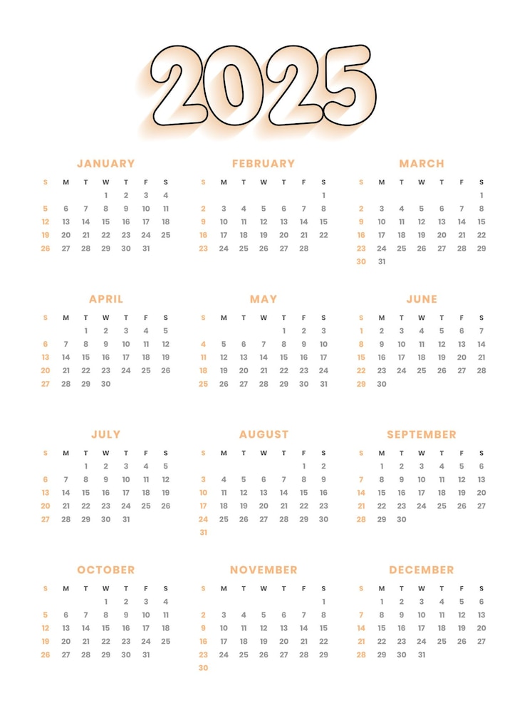 Vector gratuito plantilla de calendario 2025 para eventos y negocios del año nuevo