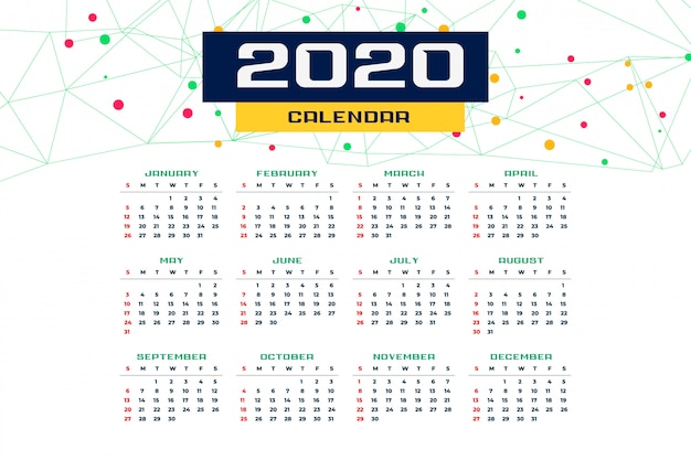 Plantilla de calendario de año nuevo 2020