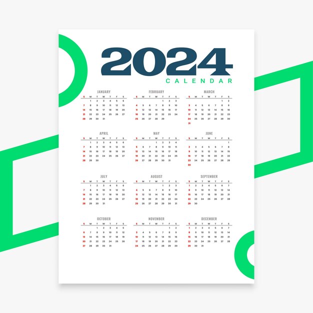 Plantilla de calendario de año nuevo 2024 de estilo geométrico para escritorio de oficina o vector de pared