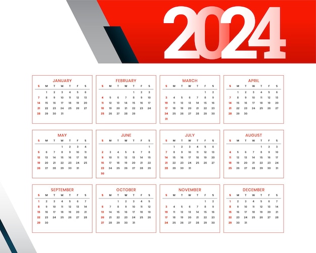 Plantilla de calendario de año nuevo 2024 de estilo moderno para vector de planificación organizada