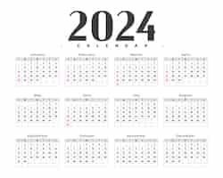 Vector gratuito plantilla de calendario de año nuevo de 2024 con vector de diseño mínimo de meses y fechas