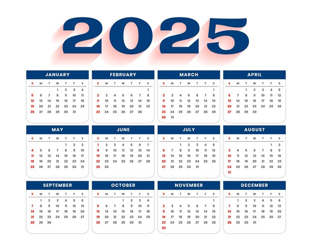 Plantilla de calendario de año nuevo 2025 en estilo moderno