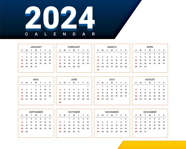 plantilla de calendario de año nuevo moderno de 2024 un vector de diseño de página completa