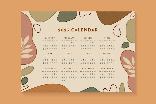 Vector gratuito plantilla de calendario anual 2023 dibujada a mano