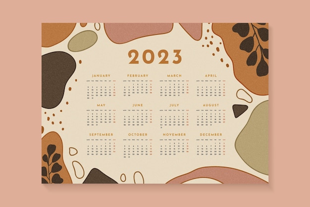 Plantilla de calendario anual 2023 dibujada a mano