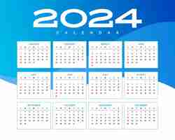 Vector gratuito plantilla de calendario anual 2024 blanca y azul organiza vector de tareas anuales