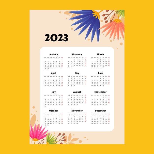 Plantilla de calendario anual degradado 2023