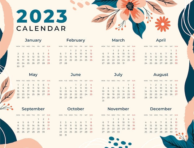 Plantilla de calendario anual dibujada a mano