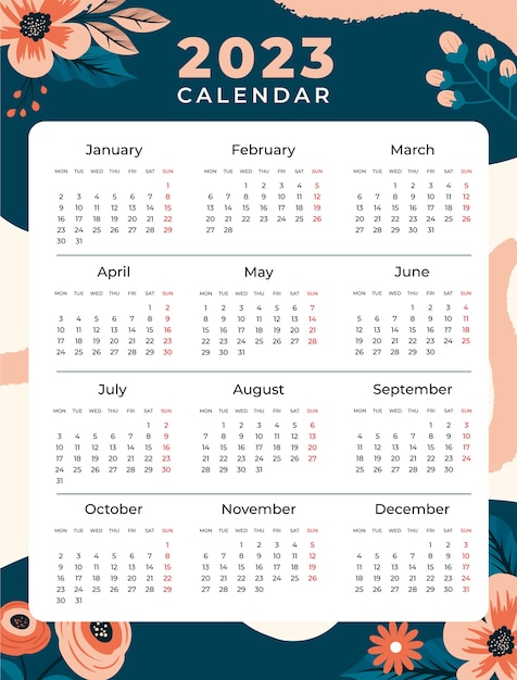 Plantilla de calendario anual dibujada a mano