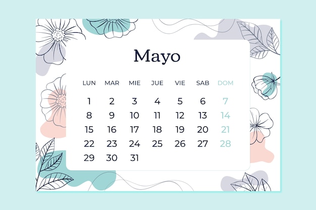 Plantilla de calendario anual dibujada a mano