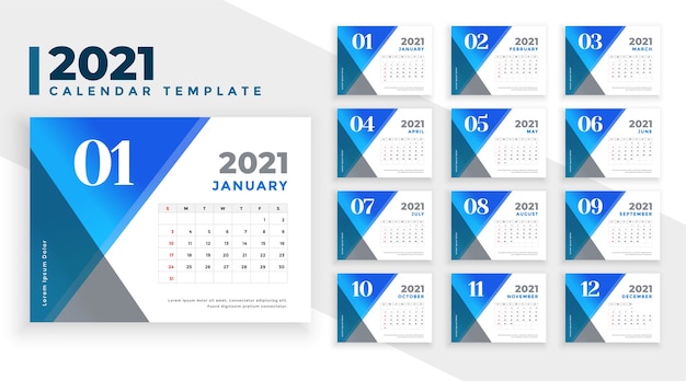 Vector gratuito plantilla de calendario azul abstracto de año nuevo