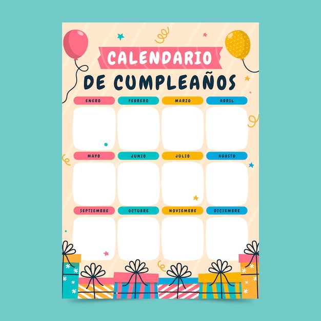 Vector gratuito plantilla de calendario de cumpleaños dibujada a mano