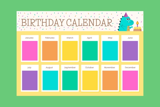 Plantilla de calendario de cumpleaños dibujada a mano