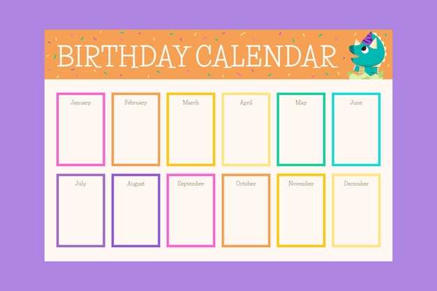 Plantilla de calendario de cumpleaños dibujada a mano