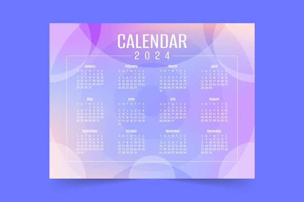 Vector gratuito plantilla de calendario degradado 2024