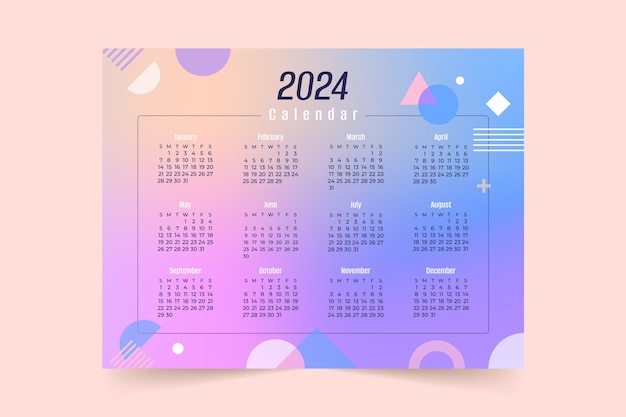 Vector gratuito plantilla de calendario degradado 2024