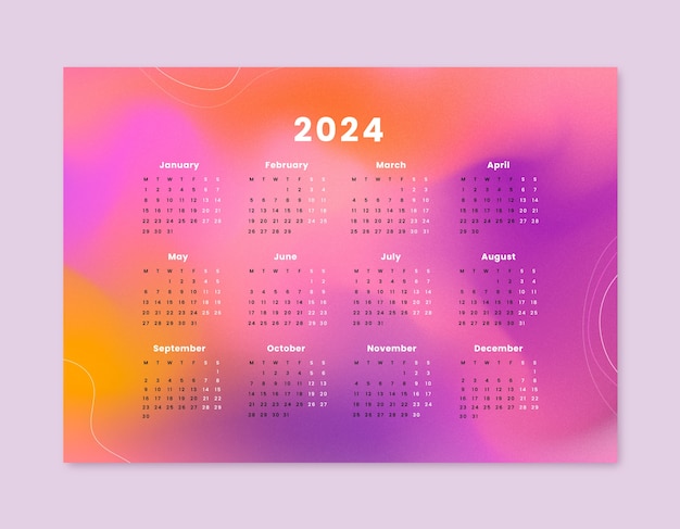 Vector gratuito plantilla de calendario degradado 2024