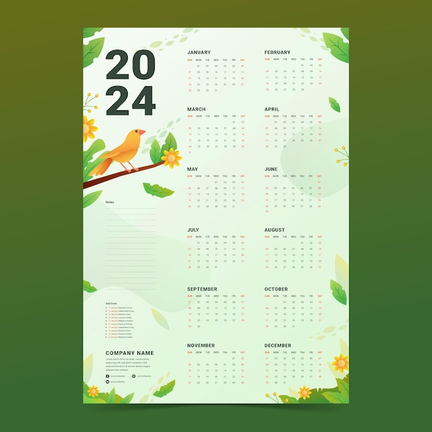 Vector gratuito plantilla de calendario degradado 2024