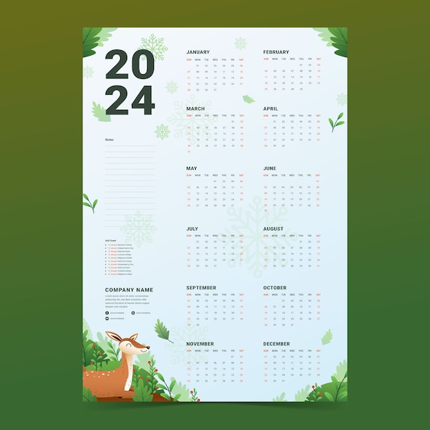 Vector gratuito plantilla de calendario degradado 2024