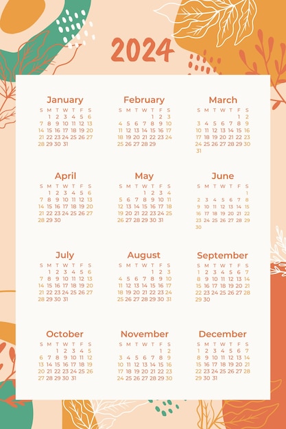 Vector gratuito plantilla de calendario dibujada a mano para 2024