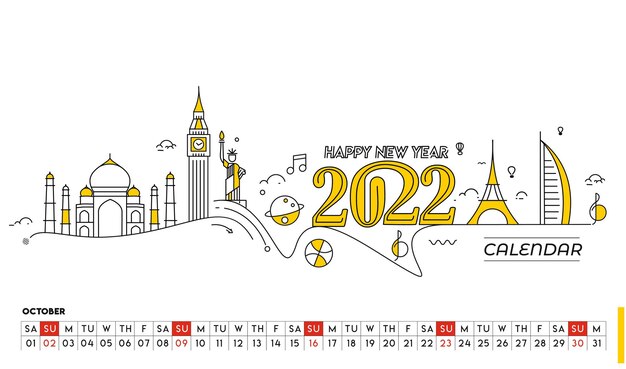 Plantilla de calendario para el diseño de plantilla de planificador de diseño corporativo de 2022 años.