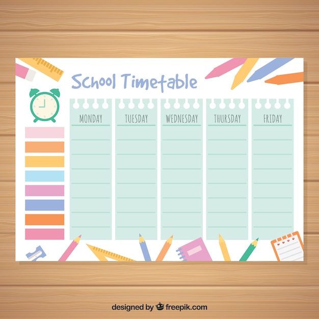 Vector gratuito plantilla de calendario escolar en estilo plano