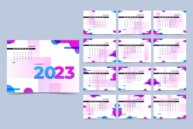 Plantilla de calendario de escritorio degradado 2023