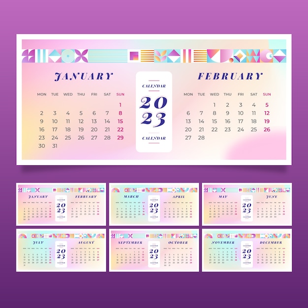 Vector gratuito plantilla de calendario de escritorio degradado 2023