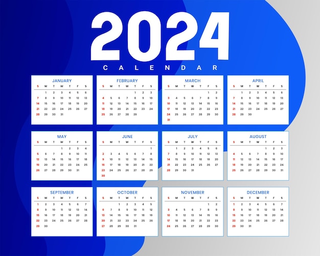 Vector gratuito plantilla de calendario de escritorio moderno de 2024 un vector de diseño imprimible de página completa