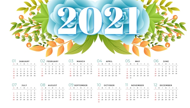 Plantilla de calendario estilo flor 2021