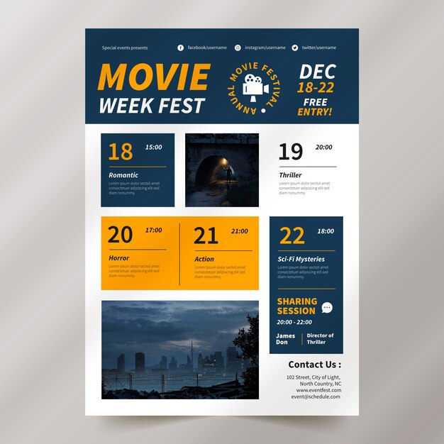 Plantilla de calendario de eventos de diseño plano