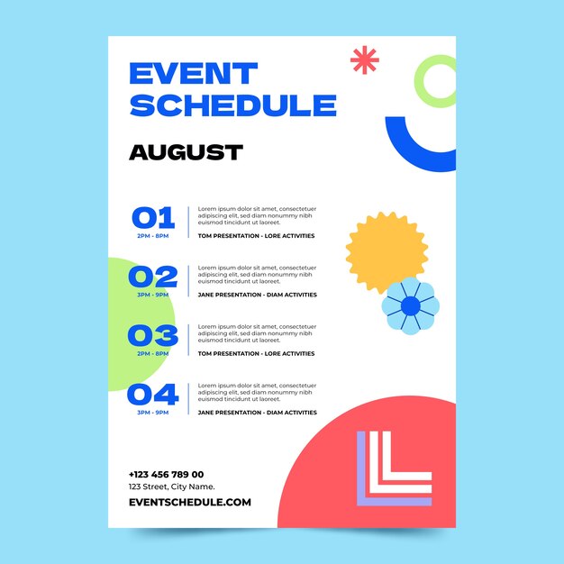 Plantilla de calendario de eventos de diseño plano