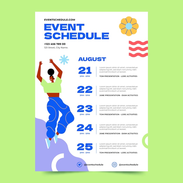 Vector gratuito plantilla de calendario de eventos de diseño plano