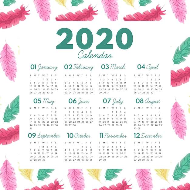 Vector gratuito plantilla de calendario floral 2020