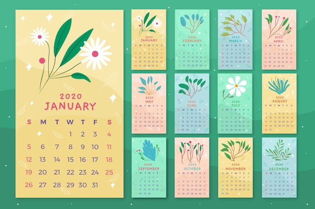 Vector gratuito plantilla de calendario floral