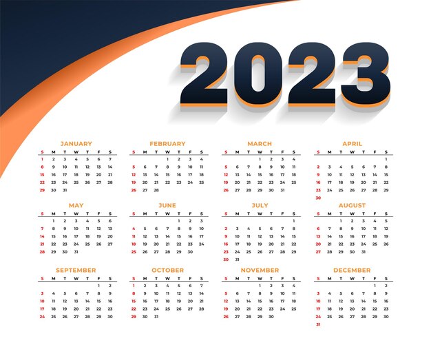 Vector gratuito plantilla de calendario imprimible 2023 para escritorio de oficina