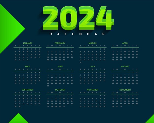 Plantilla de calendario inglés 2024 plan objetivo anual o vector de eventos