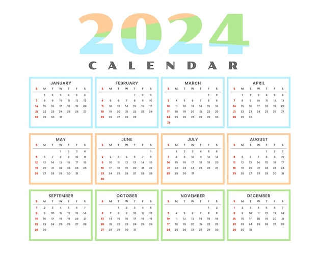Plantilla de calendario en inglés de 2024 para vector de planificador