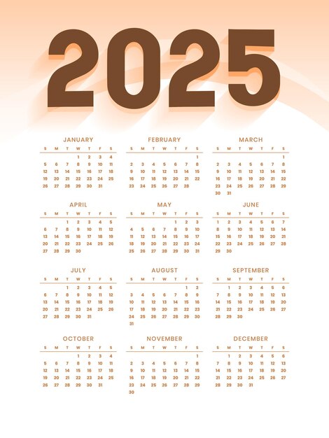 plantilla de calendario inglés de 2025 un diseño simple e imprimible