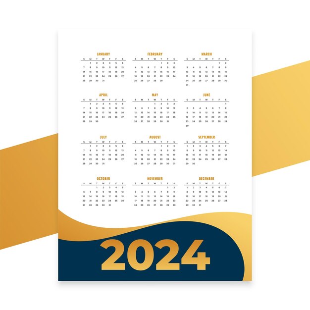 plantilla de calendario inglés de año nuevo abstracto 2024 para vector de uso de oficina o negocio