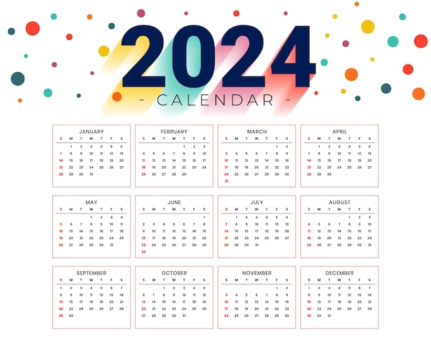 Vector gratuito plantilla de calendario inglés creativo 2024 para escritorio de negocios o vector de pared