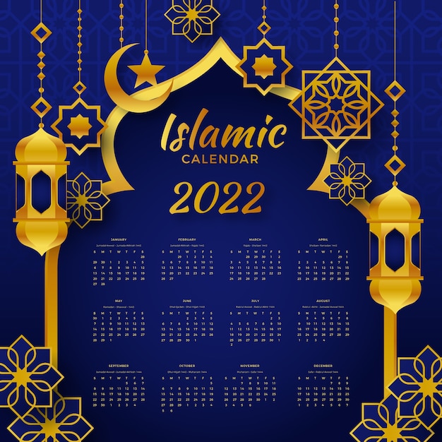 Vector gratuito plantilla de calendario islámico degradado
