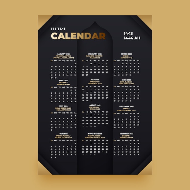 Plantilla de calendario islámico degradado