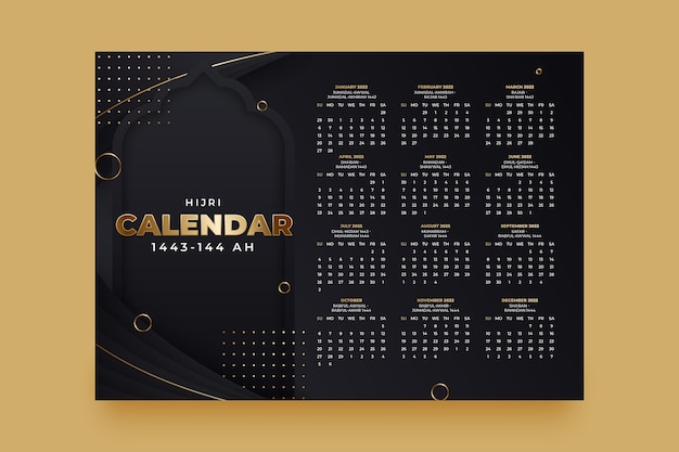 Vector gratuito plantilla de calendario islámico degradado