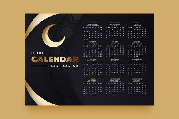 Vector gratuito plantilla de calendario islámico degradado