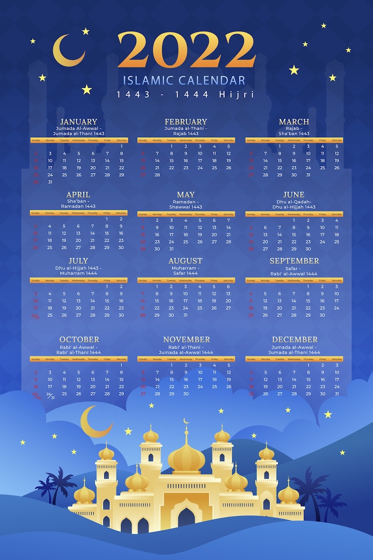 Vector gratuito plantilla de calendario islámico degradado