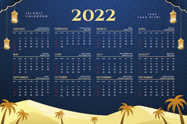 Vector gratuito plantilla de calendario islámico degradado