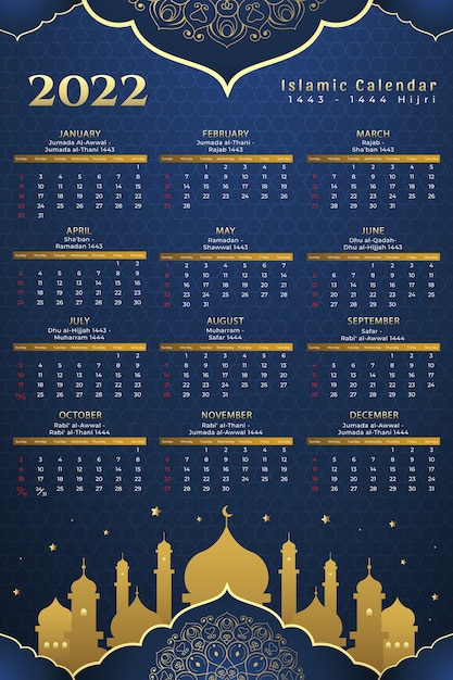 Vector gratuito plantilla de calendario islámico degradado