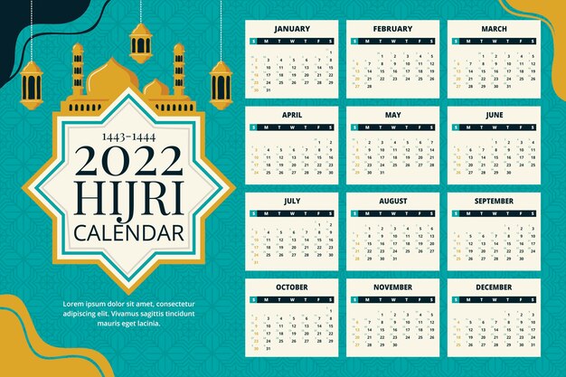Plantilla de calendario islámico plano