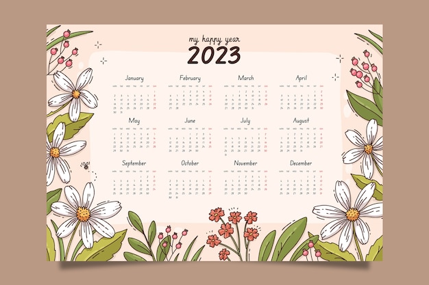 Vector gratuito plantilla de calendario mensual 2023 dibujada a mano